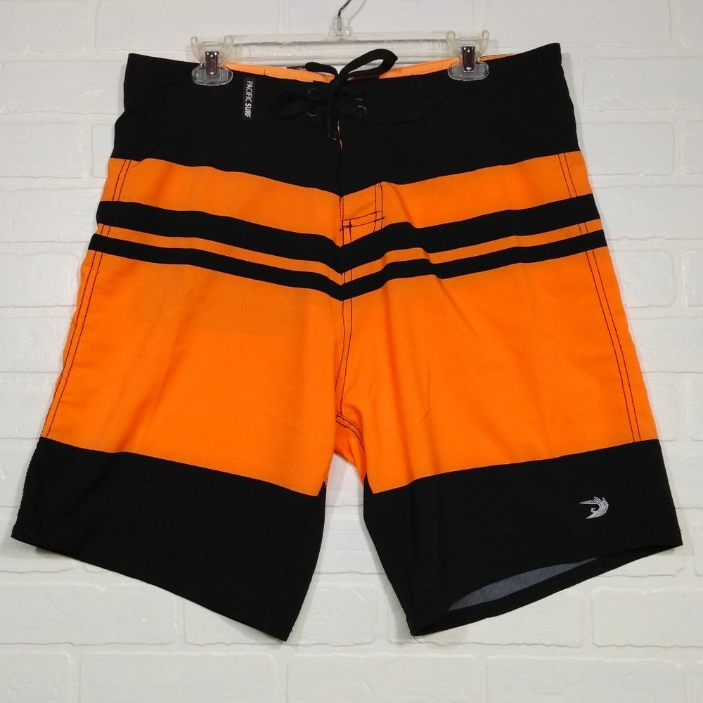 Pacific Surf men's orange black swim trunks bathing suit board shorts XL